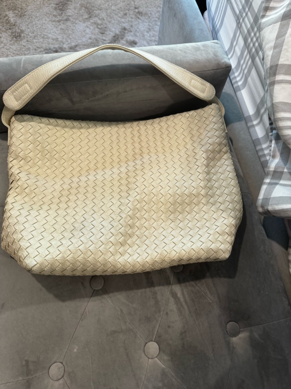 Woven Shoulder Hobo Bag in Light Beige